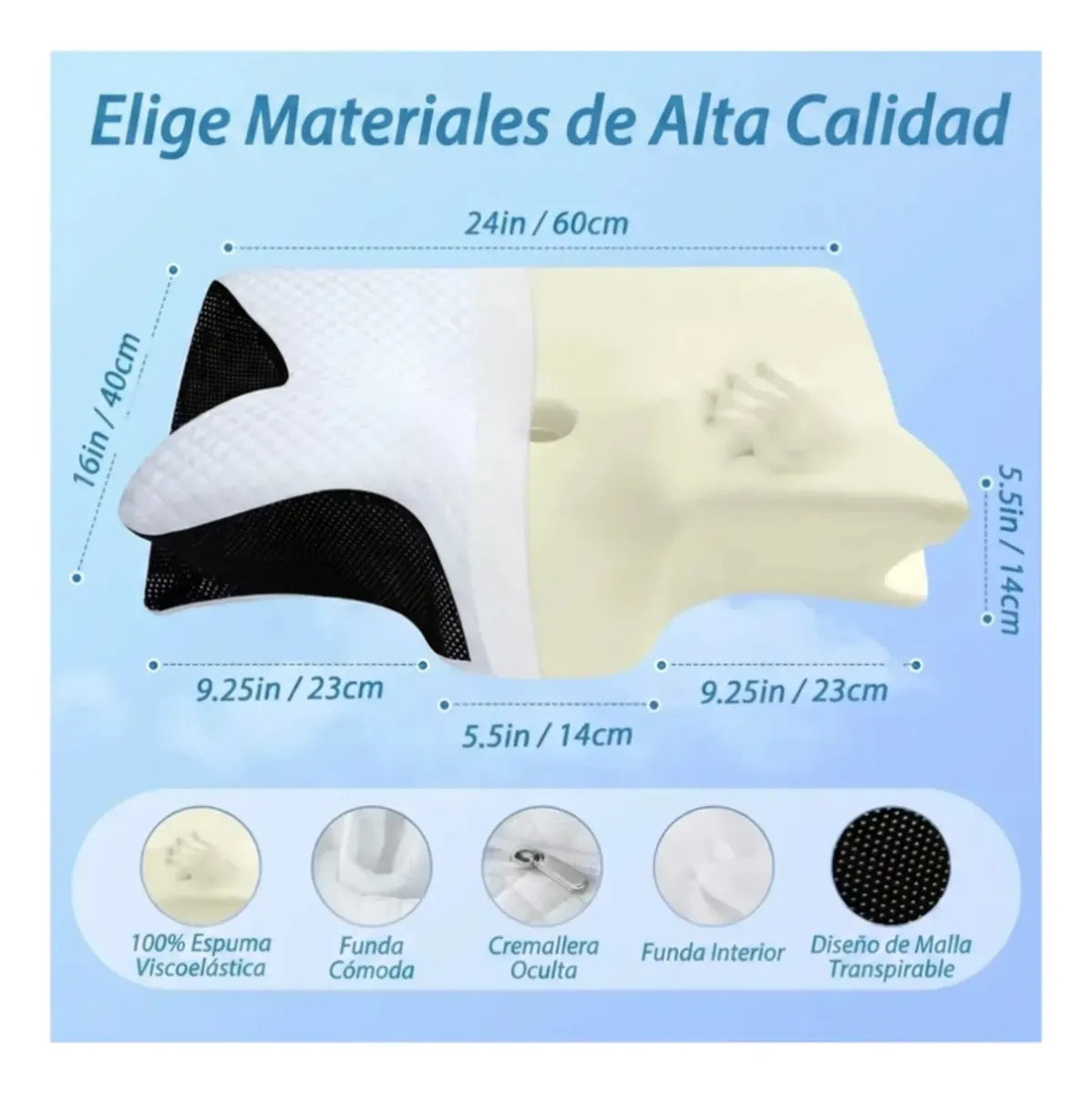 Almohada Cervical Viscoelástica Ortopédica Contorneada Sueño