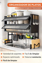 Escurridor Organizador De Platos 65cm Doble Tapa Negro