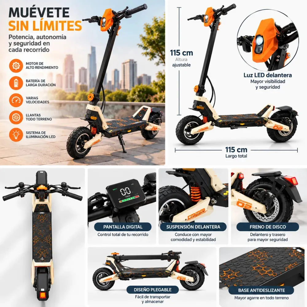 Scooter Eléctrico Urbano Todo Terreno Con Suspensión 800w X2