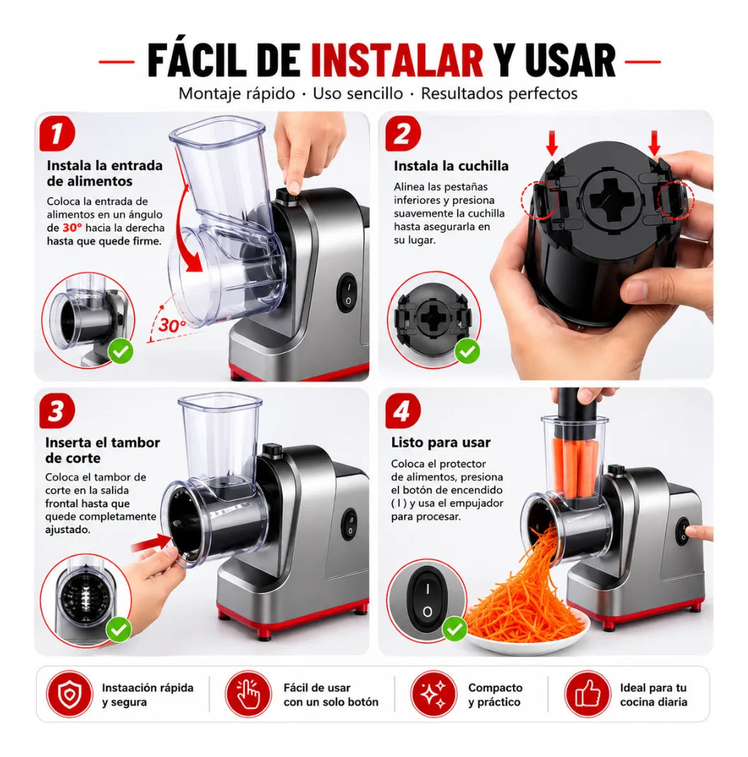 Molino Rallador Electrico Queso Verduras Vegetales 5 En 1
