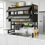 Escurridor Organizador De Platos 65cm Doble Tapa Negro