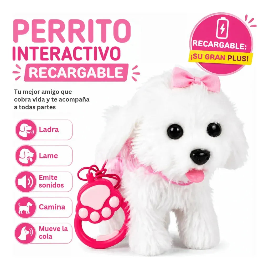 Perrito blanco: funciones y alimentación recargable