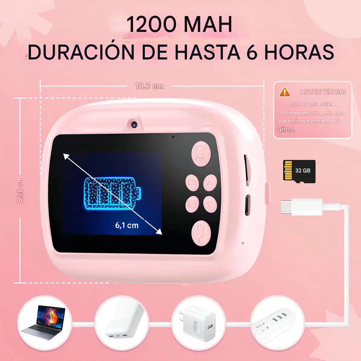 Cámara Instantánea AM300 Niños Impresión Térmica Videos Morado