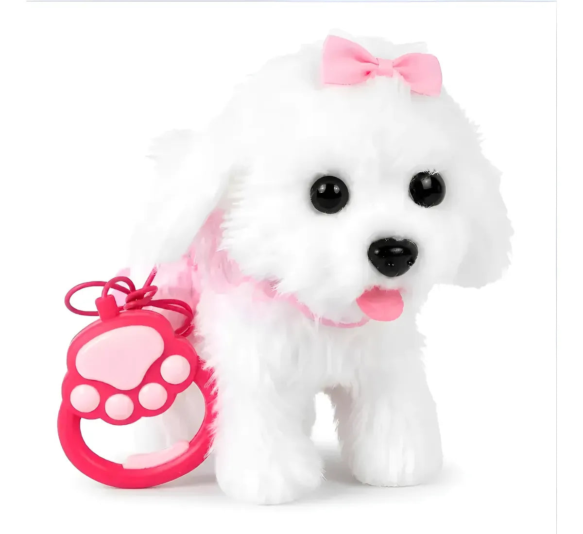 Perrito blanco de peluche con mando rosado