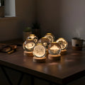 Lámpara Led Bola Cristal Sistema Solar Luna Luz Cálida Usb