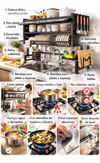 Escurridor Organizador De Platos 65cm Doble Tapa Negro