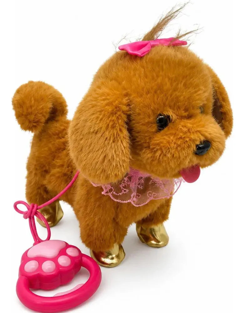 Perrito café de peluche con mando rosado