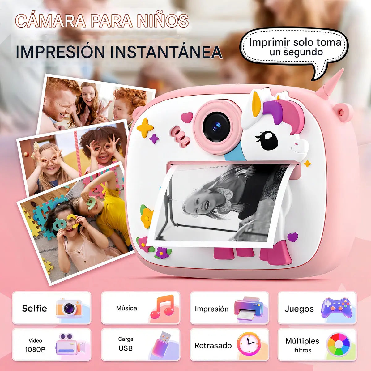 Cámara Instantánea AM300 Niños Impresión Térmica Videos Morado