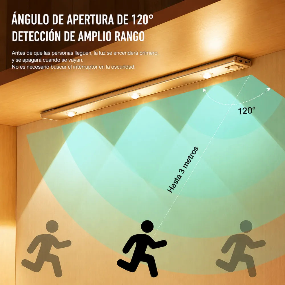Aplique Lampara Led Sensor Barra Luz Recargable 40cm 3 Tonos