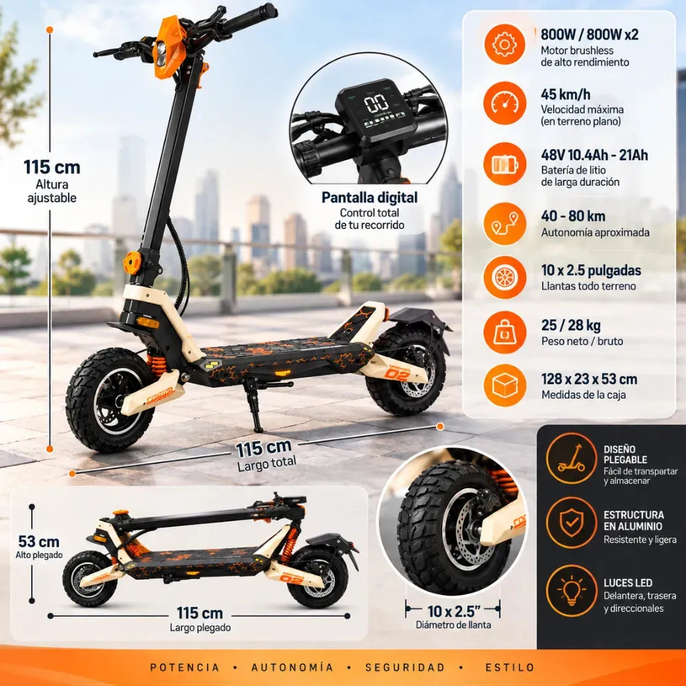 Scooter Eléctrico Urbano Todo Terreno Con Suspensión 800w X2