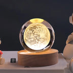 Lámpara Led Bola Cristal Sistema Solar Luna Luz Cálida Usb