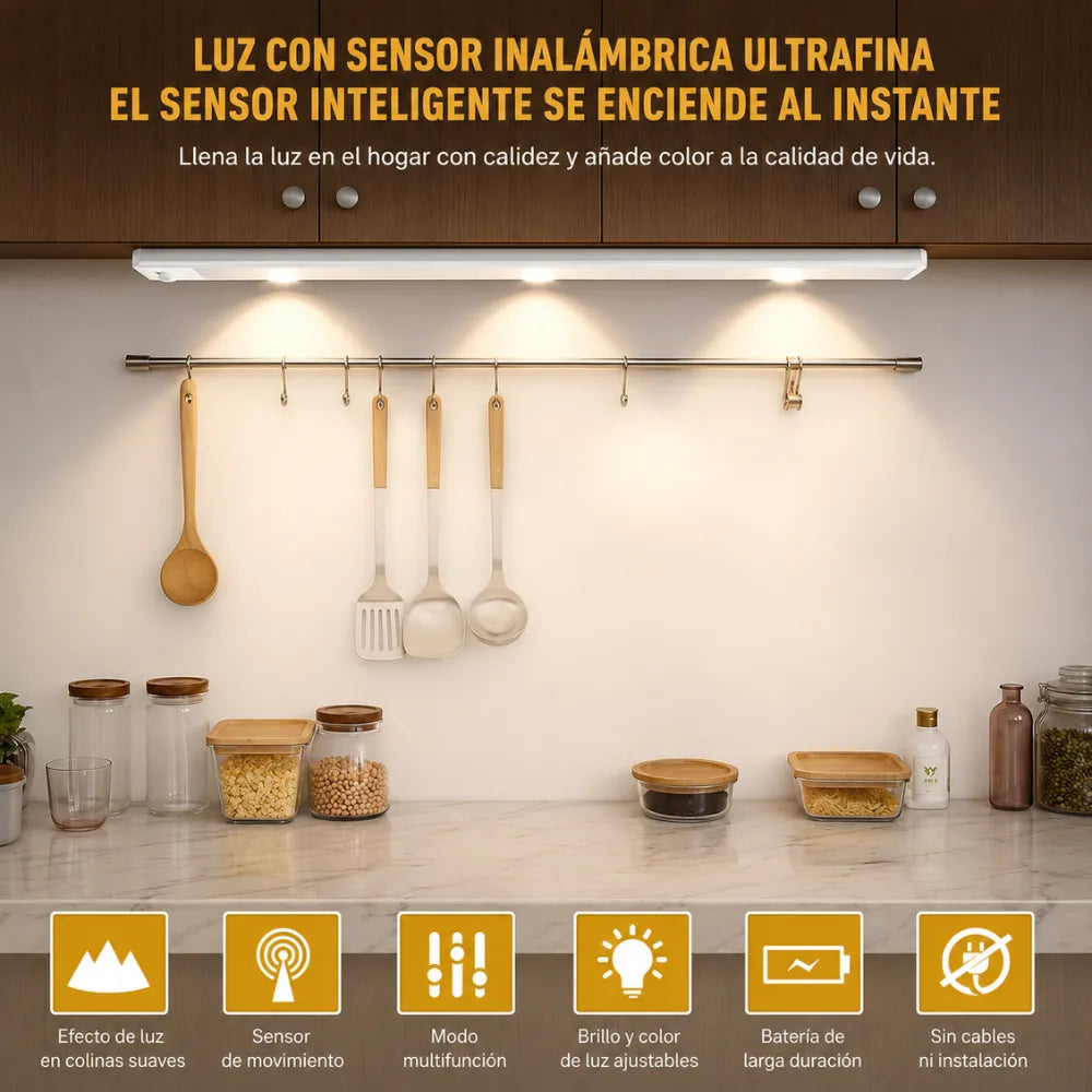 Aplique Lampara Led Sensor Barra Luz Recargable 40cm 3 Tonos