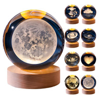 Lámpara Led Bola Cristal Sistema Solar Luna Luz Cálida Usb