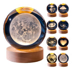 Lámpara Led Bola Cristal Sistema Solar Luna Luz Cálida Usb