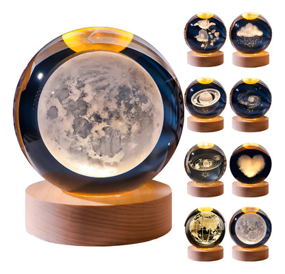 Lámpara Led Bola Cristal Sistema Solar Luna Luz Cálida Usb