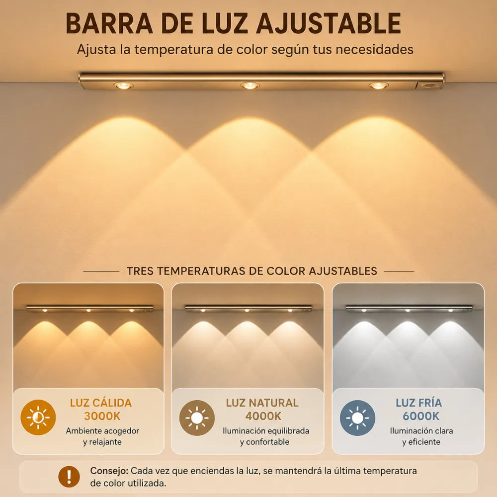 Aplique Lampara Led Sensor Barra Luz Recargable 40cm 3 Tonos