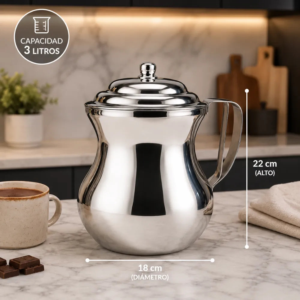 Olleta Jarra Chocolatera Acero Quirúrgico T304 3 Litros