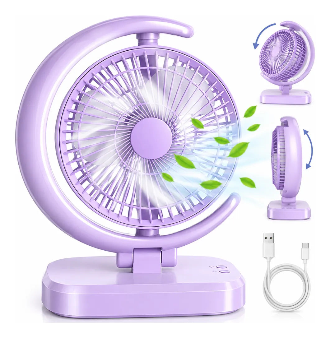 Mini Ventilador Escritorio Recargable Tipo C Tres Velocidades Lámpara