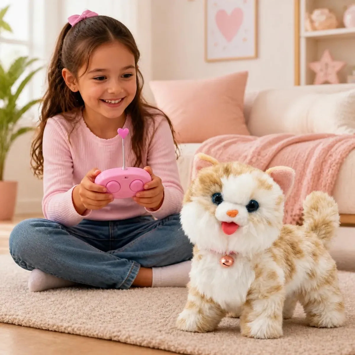 Gatito de peluche en una escena de juego