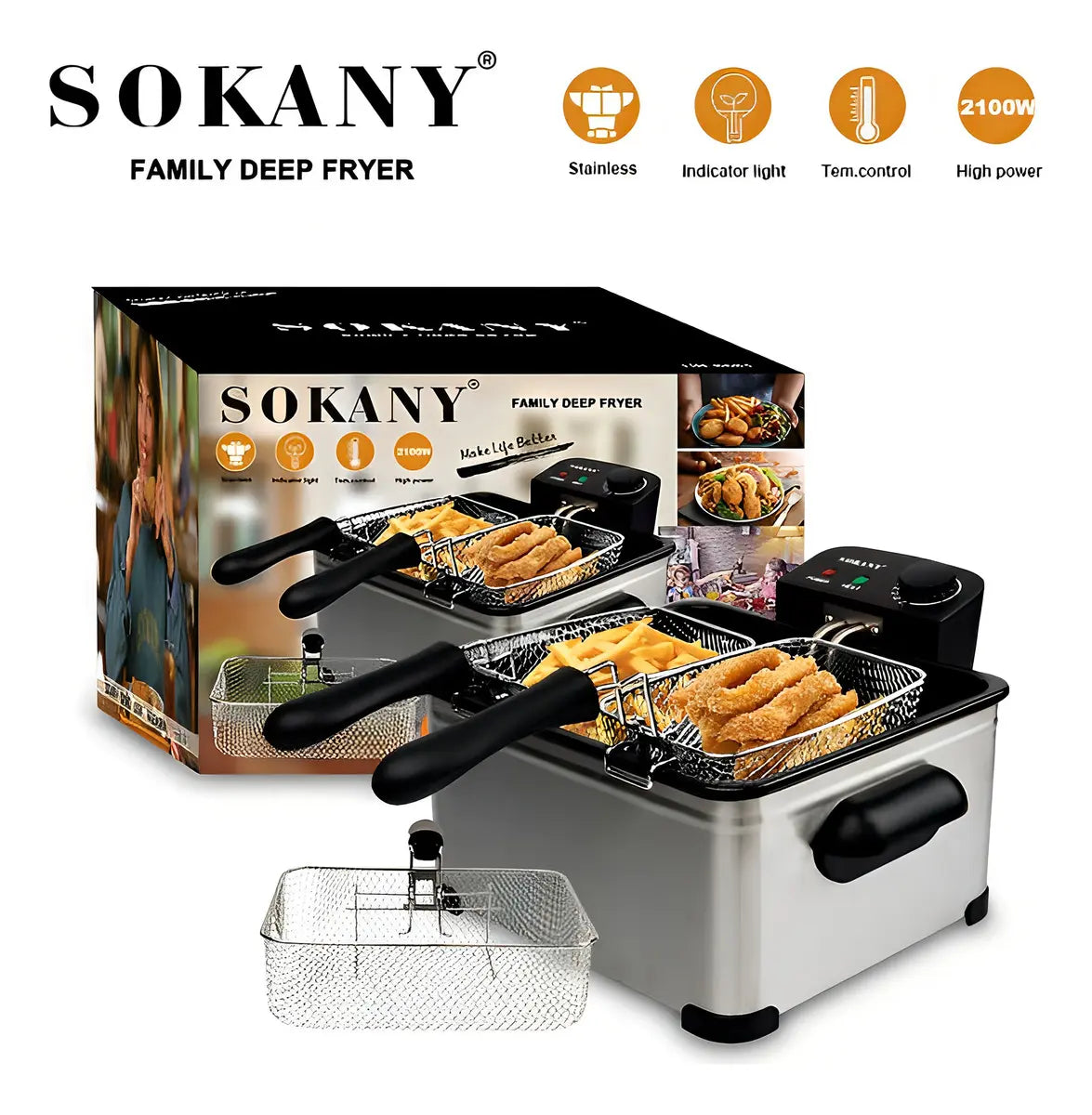 Freidora De Aceite Sokany 2 Cestas Eléctrica 1200W