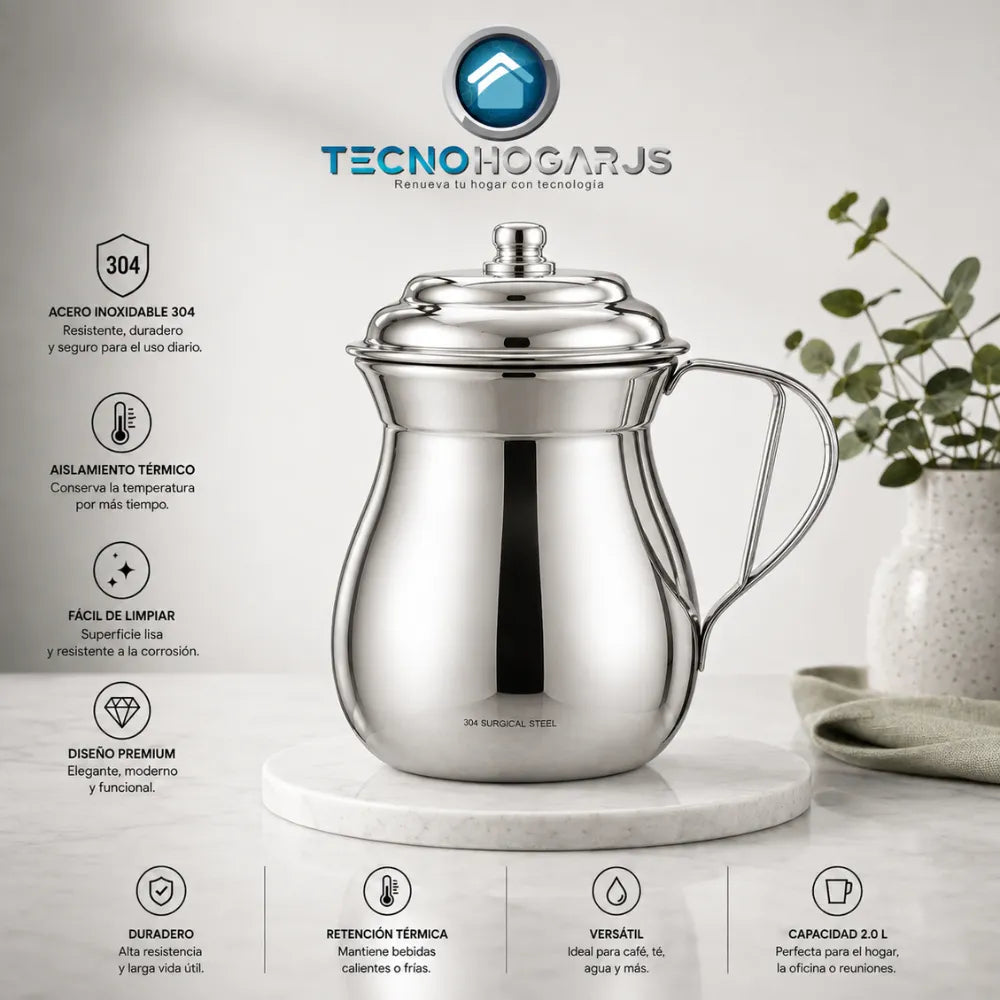 Olleta Jarra Acero Quirúrgico T304 2 Litros Multiusos Tapa