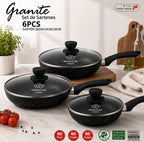 Set de sartenes Renahouse antiadherentes tipo granito con tapas, 6 piezas