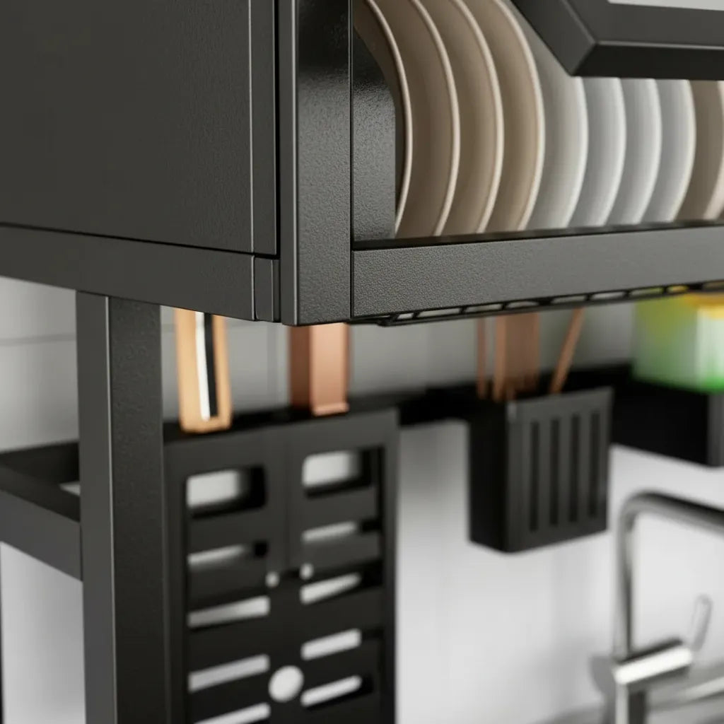 Escurridor Organizador De Platos 65cm Doble Tapa Negro