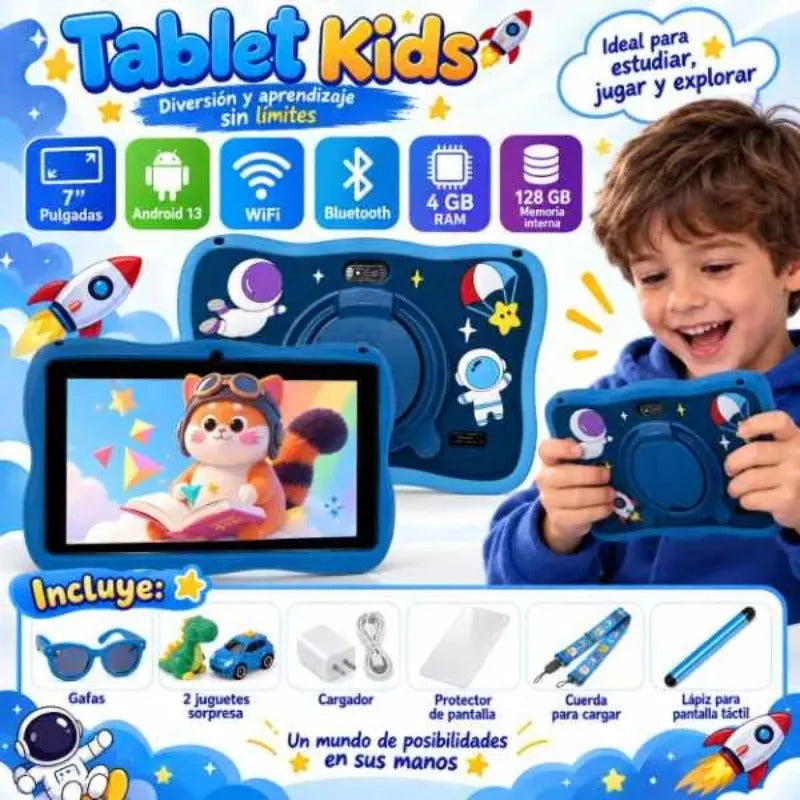 Tablet Niños Educativa Funda Protector Soporte 128gb 4gb