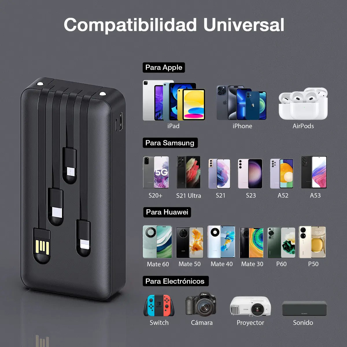 Power Bank 20000mAh 4 Cables Carga Rápida Pantalla Digital GAR 159