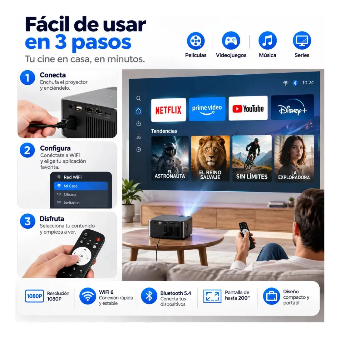 Video Beam Proyector Smart Fhd Ac201 Nativo Wifi Bluetooth Blanco