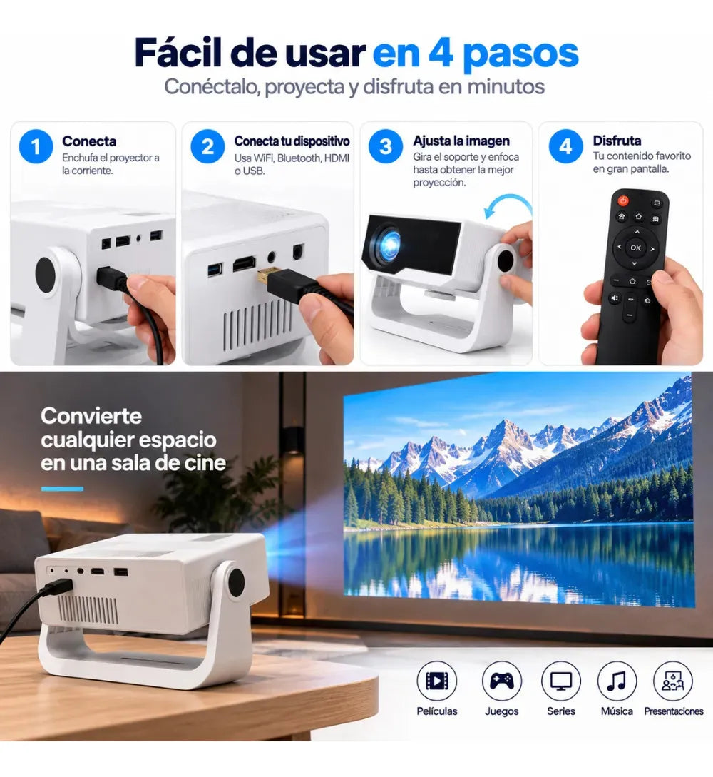 Video Beam Proyector Smart 4k 650 Ansi Nativo Wifi 6 Wielio