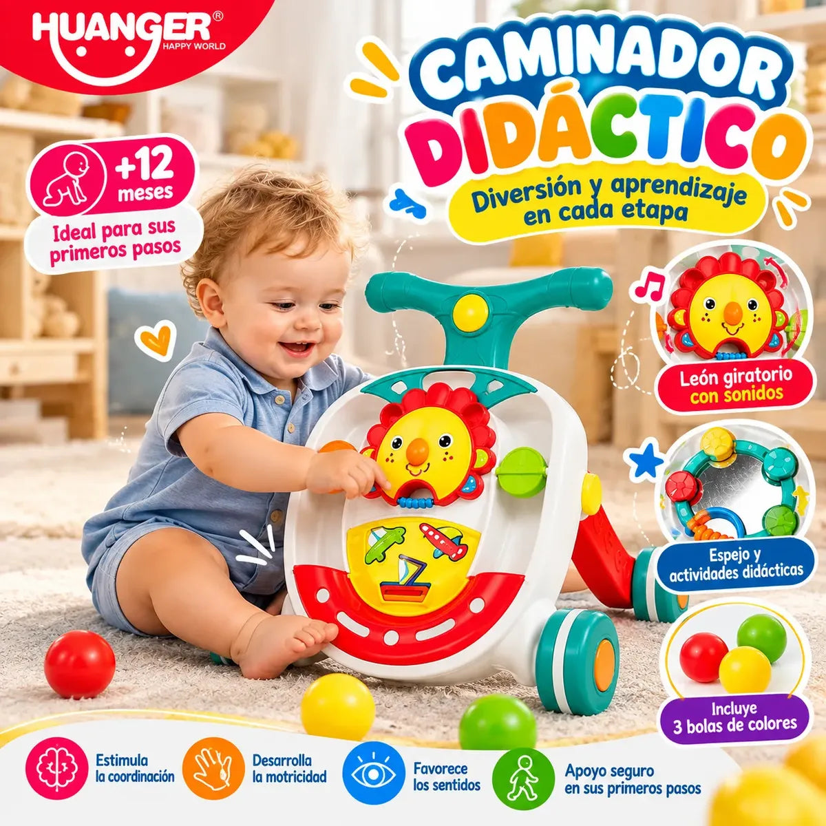 Bebé jugando con el centro de actividades del caminador