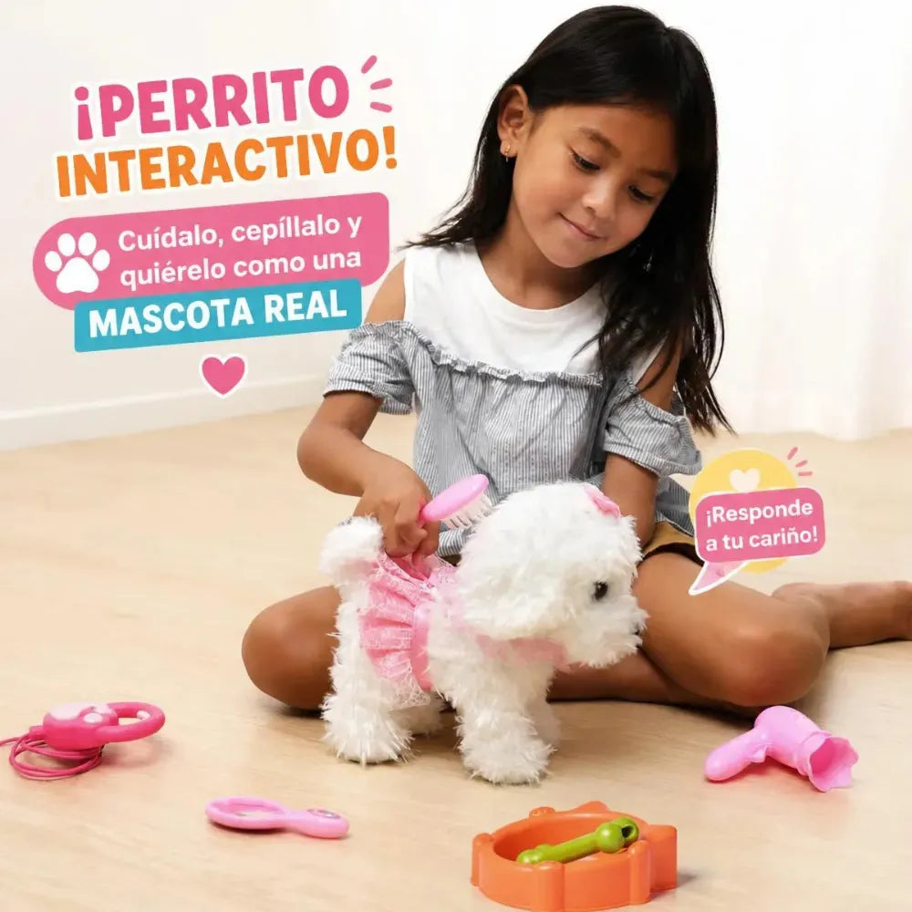 Perrito blanco durante el juego de cuidado