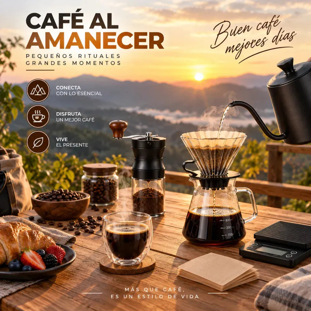 Kit Café Portátil Molino Manual Goteo Cuello Cisne 600ml