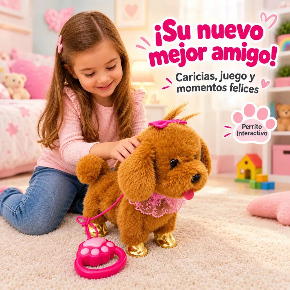 Perrito café jugando con una niña