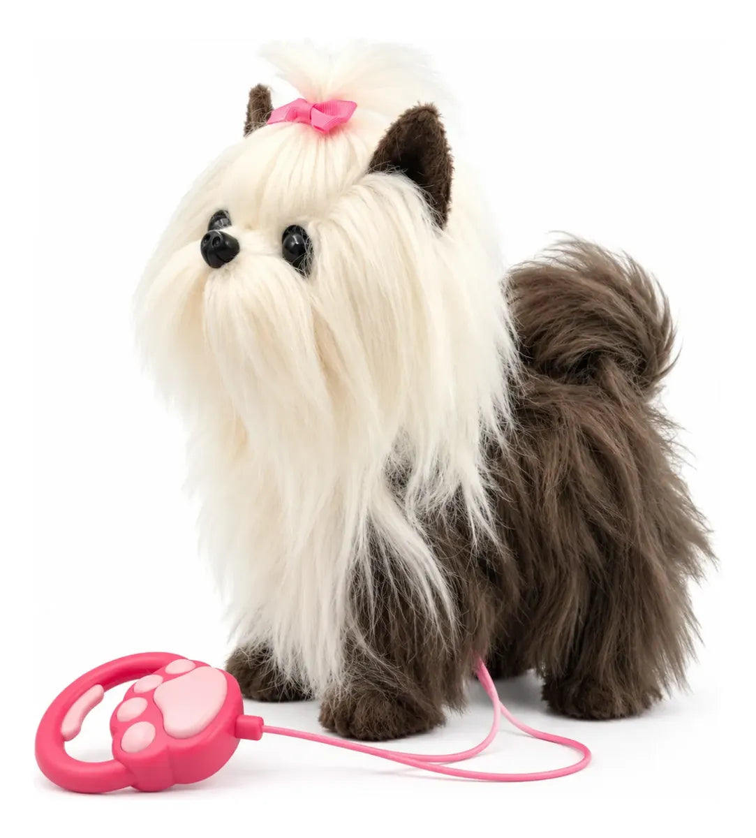 Perrito beige de peluche con mando rosado