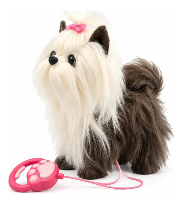 Perrito beige de peluche con mando rosado