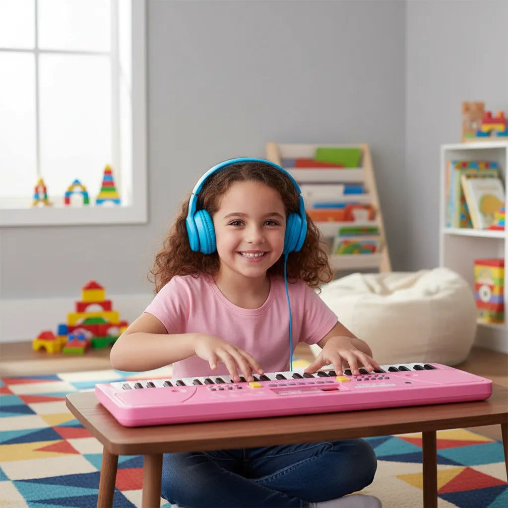 Piano Organeta Musical Para Niños 61 Teclas Bigfun Microfono rosado