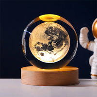 Lámpara Led Bola Cristal Sistema Solar Luna Luz Cálida Usb