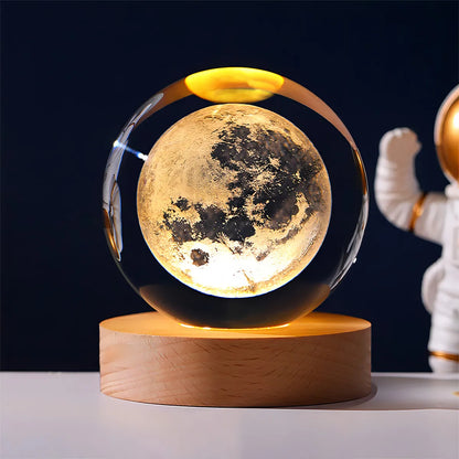Lámpara Led Bola Cristal Sistema Solar Luna Luz Cálida Usb
