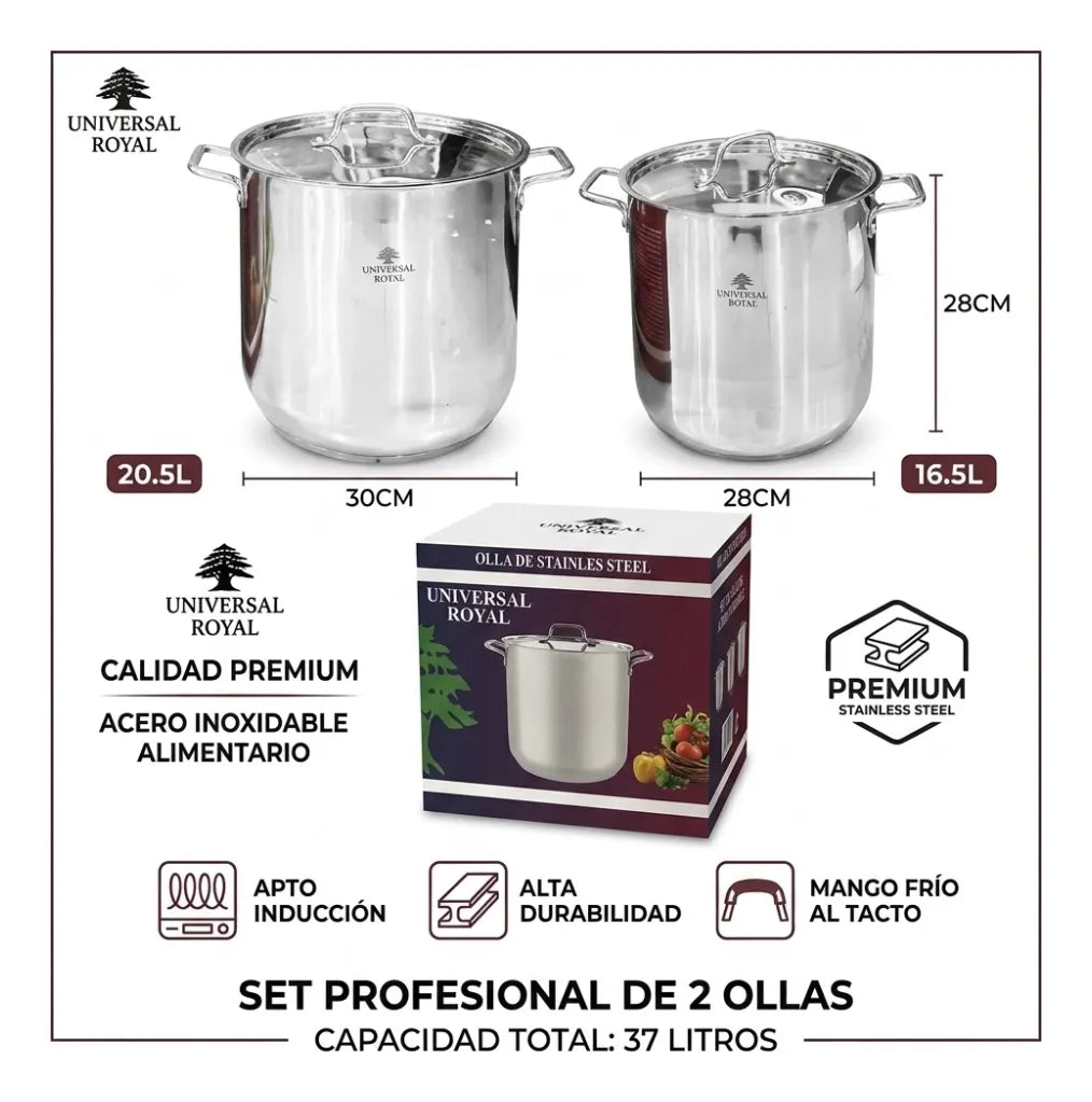 Set Ollas Soperas Acero Quirurgico 20.5 Litros 16.5 Litros