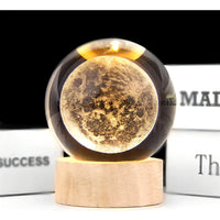 Lámpara Led Bola Cristal Sistema Solar Luna Luz Cálida Usb