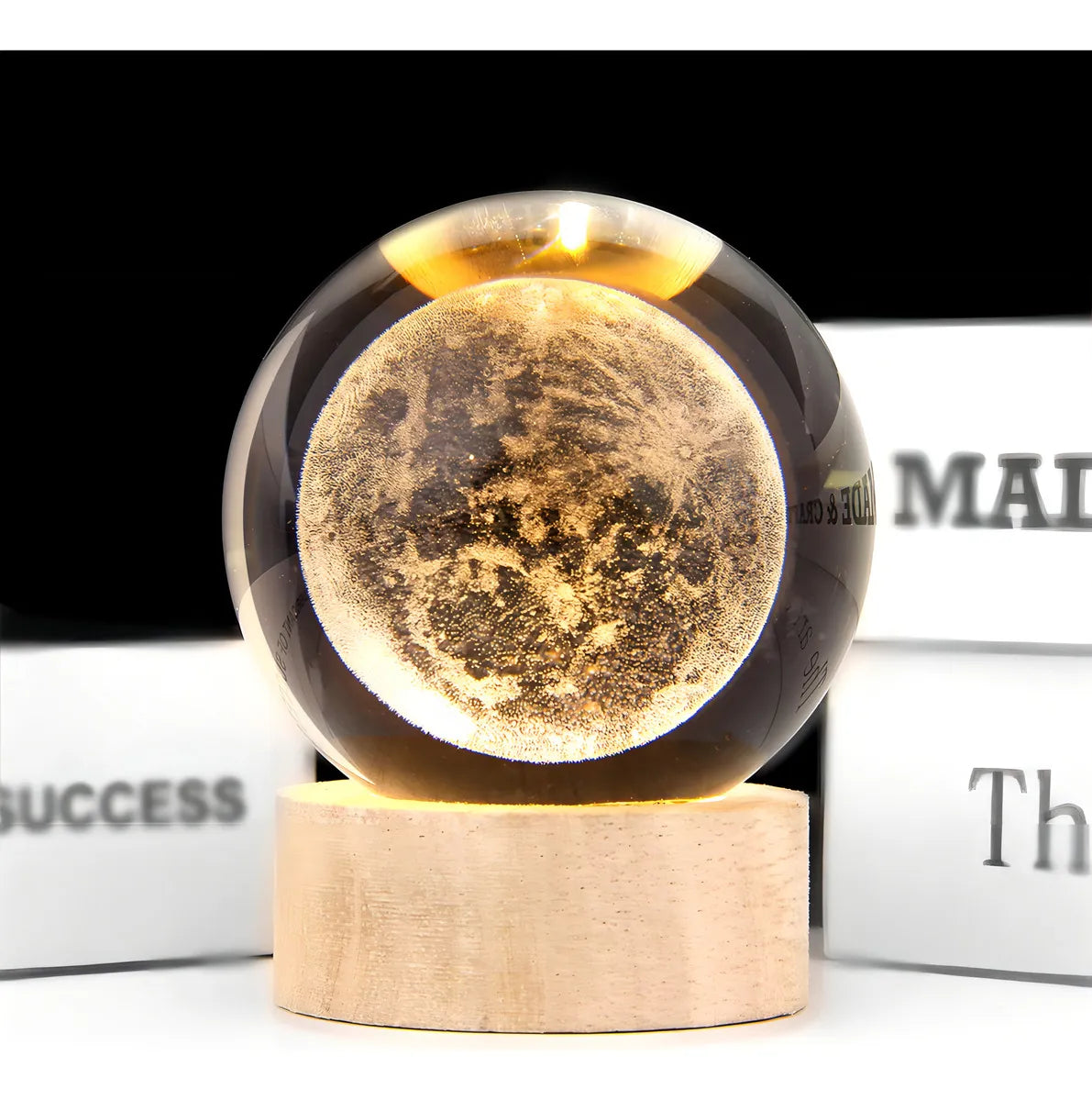 Lámpara Led Bola Cristal Sistema Solar Luna Luz Cálida Usb