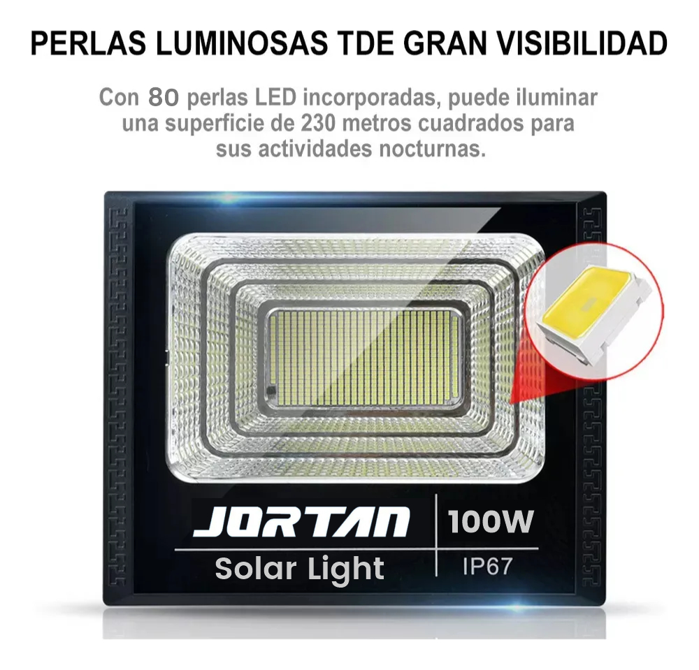 Lampara Reflector Solar 100w Led Exterior Ip66 Panel Solar