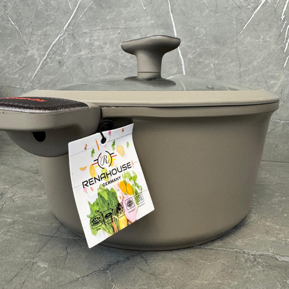 Bateria Cocina Ollas 5 Piezas Marmol Antiadherente Premium Gris