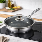 Sarten Antiadherente Acero Tapa Vidrio Moderno Lujo Premium