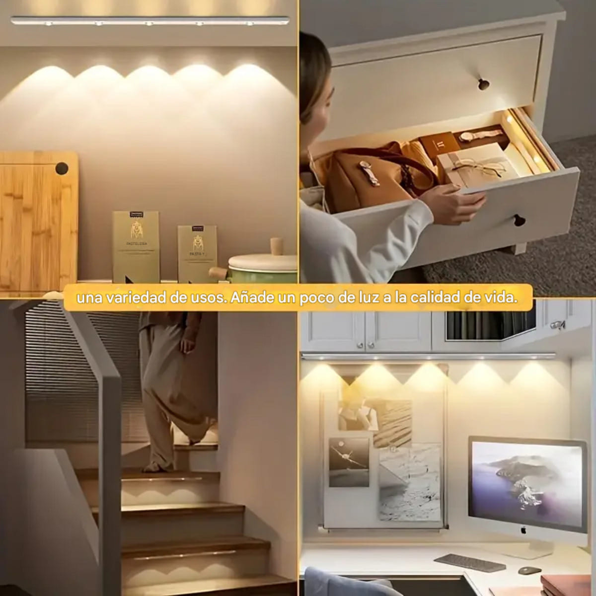 Lámpara Led Sensor Barra Luz Recargable 100cm 3 Tonos Luces