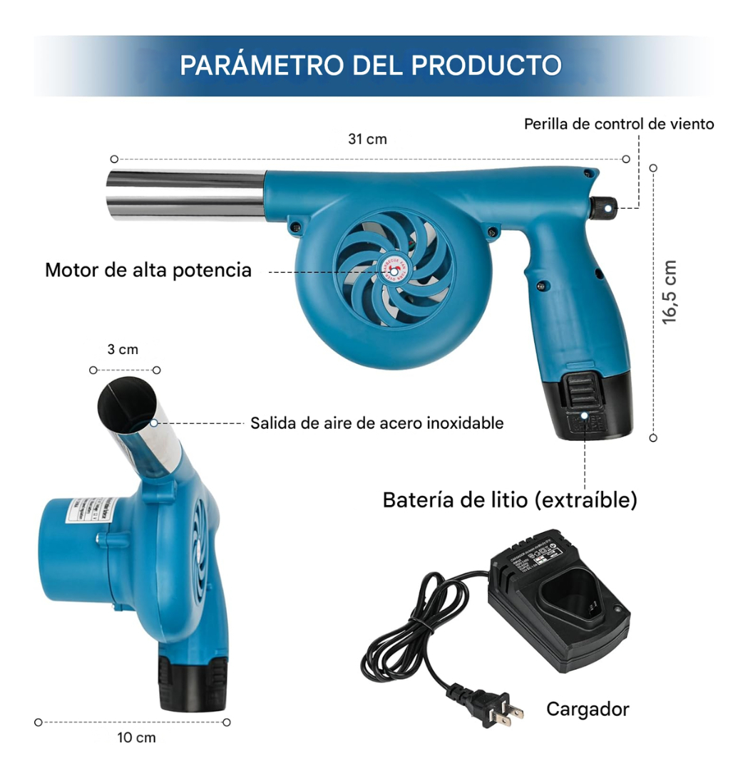 Ventilador Soplador Barbacoa Recargable 12V Portátil Parrilladas