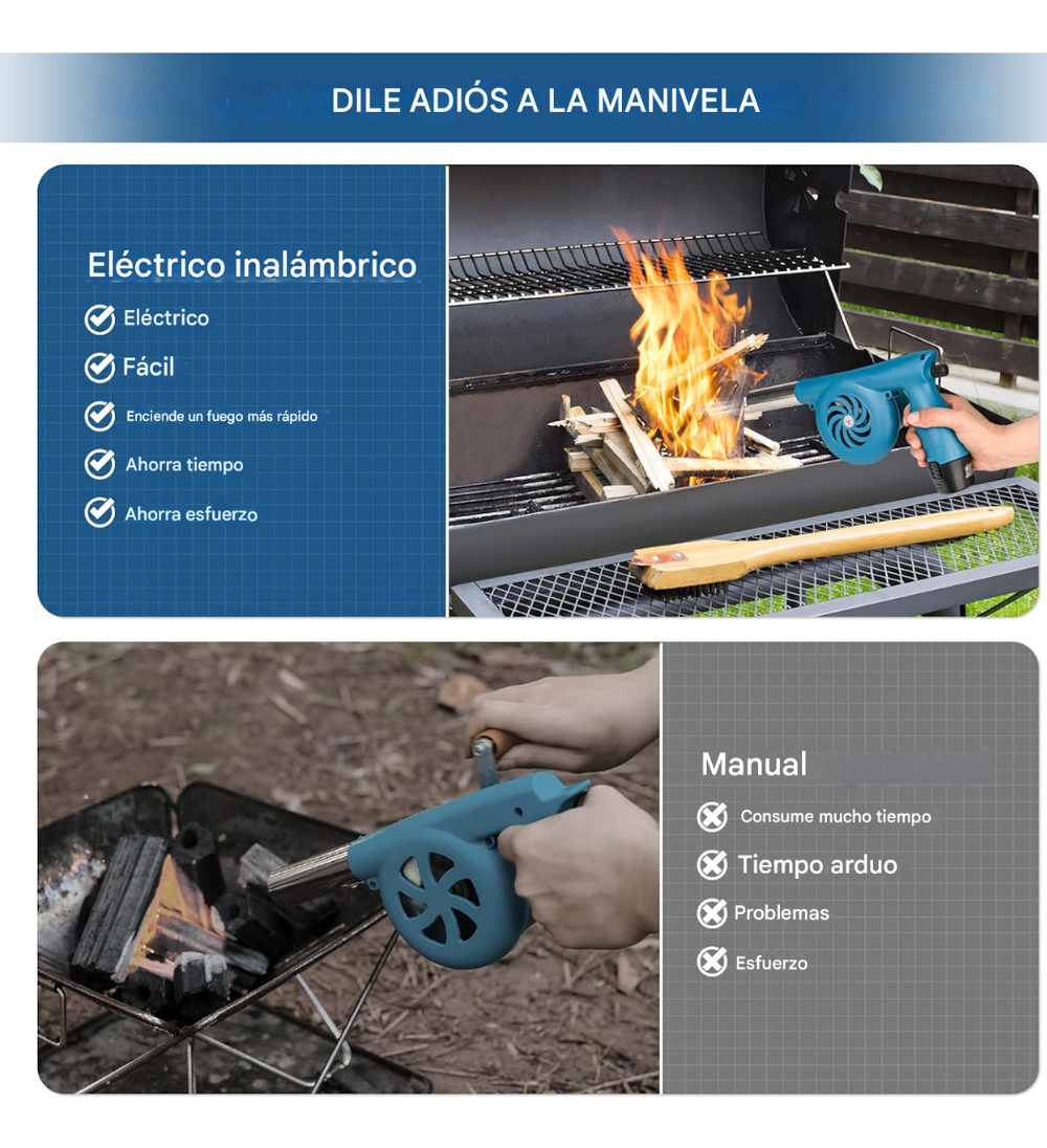 Ventilador Soplador Barbacoa Recargable 12V Portátil Parrilladas