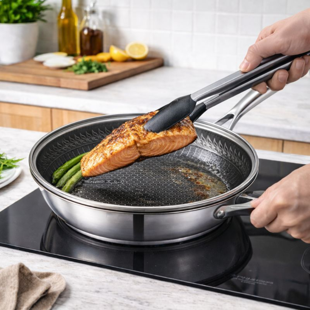 Sarten Antiadherente Acero Tapa Vidrio Moderno Lujo Premium